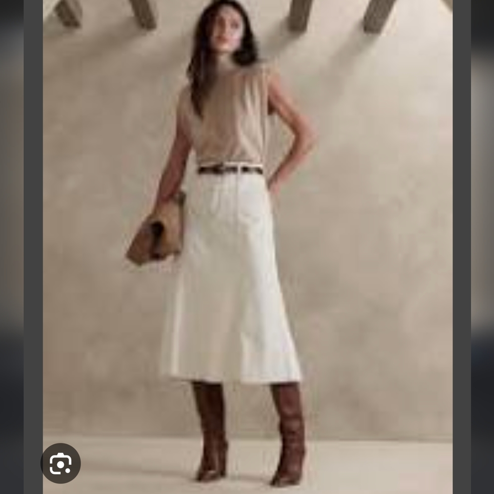 NWT Banana Republic Pia Denim Midi Skirt in Ecru